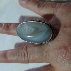 Lace agate ring, size 8, vintage, antique, ring, lace, agate, cocktail ring, tan